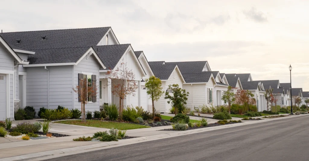 row of houses with new roofs